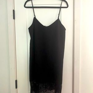 Out From Under Black Mini Slip Dress with Lace Trim